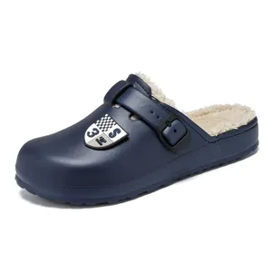Zuecos de invierno cálidos forrados para hombre zapatillas cómodas casual de exterior