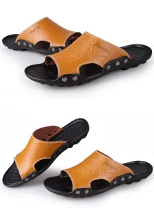 Sandalias de cuero para hombre punta abierta zapatos de playa verano comoda suela suave pantuflas