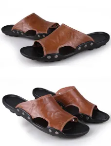 Sandalias de playa informales para hombre con punta abierta, suela suave y zapatos de cuero.
