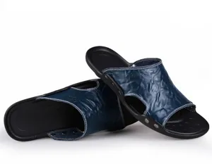 Hombres verano punta abierta cuero zapatillas casual playa suela suave sandalias transpirables