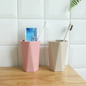 Wheat straw geometric toothbrush cup pair minimalist home bathroom mouthwash mug set
