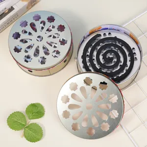 Soportes para Espirales de Mosquitos Portátil de Metal Cenicero Ignífugo Con Tapa Diseño Calado Manual para Exterior Hogar Pesca