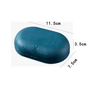 Primo piano dettagliato della scatola per sapone ovale portatile con coperchio e dimensioni.