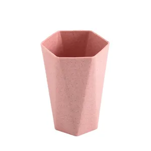 Pink wheat straw geometric toothbrush cup minimalist gargle cup for daily student bathroom use