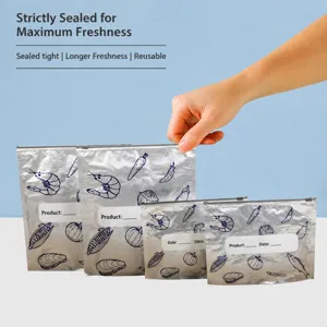 Aluminum foil food storage bags zipper seal reusable kitchen fresh keeping pouches