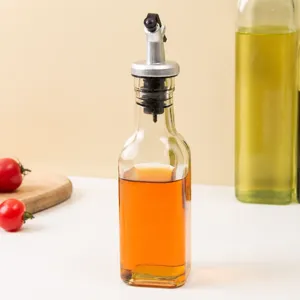 Bottiglia olio quadrata in vetro trasparente con beccuccio ABS, contenitore antiperdita.