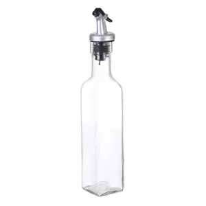 Bottiglia dispenser d'olio in vetro quadrato trasparente con beccuccio antigoccia per cucina.