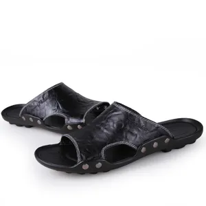 Sandalias de cuero hombre punta abierta playa verano zapatillas casual antideslizantes zapatos
