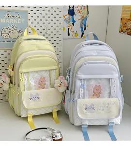Zaino ita in stile campus retro giapponese da donna, borsa scolastica con finestra trasparente.