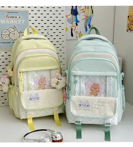Zaino ita in stile vintage giapponese con finestra trasparente, grande borsa per la scuola.