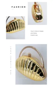 Goldene muschelformige Abendhandtasche fur Damen, elegante metallische Kosmetiktasche fur Party.