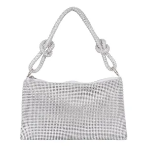 Stunning sparkling rhinestone evening bag with elegant knotted strap for party and wedding events