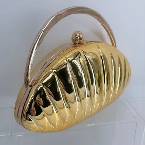 Goldene plissierte Abendtasche mit Metallgriff für Damen Party Hochzeit Abendmode