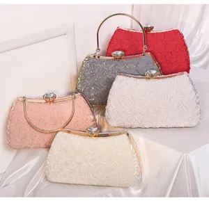 Elegant women evening clutch bag metallic frame rhinestone clasp bridal party handbag purse