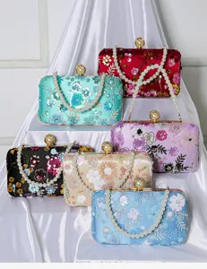Elegante Pailletten Abendtasche mit Perlenhenkel und Blumenstickerei fur Damen Party.