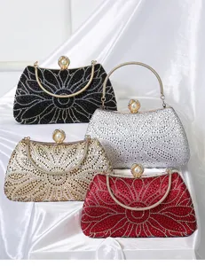 Bolso de noche con diamantes de imitación elegante bolso de fiesta metálico con broche
