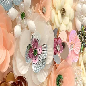 Handmade beaded evening bag floral detail, exquisite sequin embroidery appliques for party clutches.