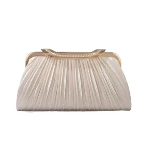 Elegante plissierte Abendtasche Clutch mit Metall-Strass-Rahmen für Damenbankette