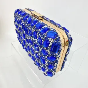Μπλε λαμπερή τσάντα βραδινή στρασάτη clutch, πολυτελής τσάντα πάρτι γάμου για γυναίκες.