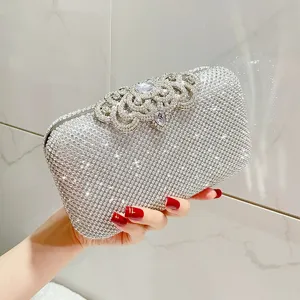 Sparkly rhinestone evening clutch bag silver bridal wedding purse with gorgeous crystal clasp.