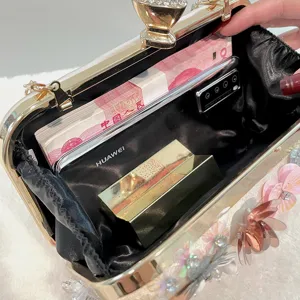 Handmade floral evening bag crystal beaded clutch purse bridal wedding party handbag capacity.