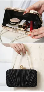 Elegant pleated evening clutch bag with pearl handle for women wedding party dress accessories