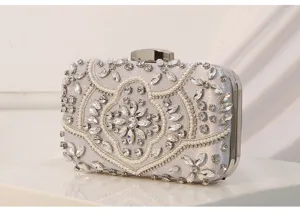 Handmade beaded pearl rhinestone evening clutch bag for women vintage wedding party dress purse