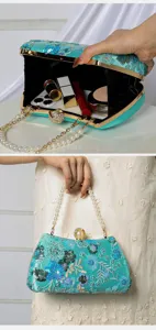 Sequins embroidery evening clutch bag with pearl chain handle for women party purse elegant