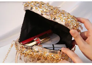 Heart-shaped sequin beaded evening clutch bag luxury wedding party bridal purse handbag