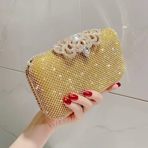 Gold Rhinestone Evening Clutch Bag Elegant Crystal Wedding Handbag Sparkly Prom Purse