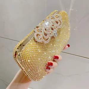 Luxurious rhinestone evening clutch bag for women, sparkly crystal wedding party handbag purse.