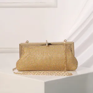 Elegante luxuriöse Strass Abendtasche mit goldener Kette für Damen Bankett Kleid Party.