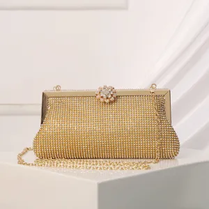 Luxury Rhinestone Evening Clutch Bag For Women Sparkling Crystal Metal Frame Wedding Party Handbag Metallic Chain Purse