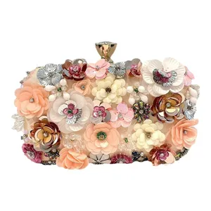 Exquisite handcrafted floral evening clutch bag with sequins, beads, and stylish clasp.