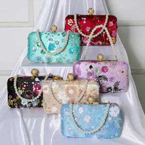 Damen Strass Blumen Bestickte Abendtasche Perlenkette Handtasche Luxus Pailletten Hochzeit Party Clutch Geldbörse