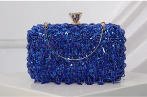 Elegante blauwe kralen avondtas pailletten feest handtas met ketting voor vrouwen