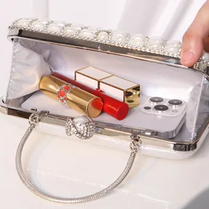 Elegante borsa da sera con strass e perle pochette donna lusso matrimonio festa borsetta.
