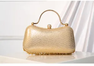 Gold rhinestone evening clutch bag with sparkling finish elegant wrist handle for women