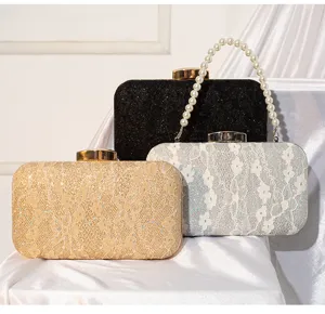 Sac de soirée élégant en dentelle et sequins avec poignée perle pour robe de fête mode détail