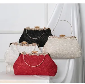 Elegant glitter lace evening clutch bags for women wedding party bridal handbag metal