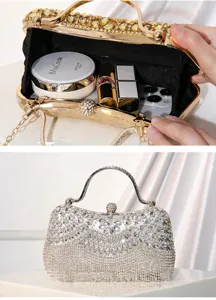 Sparkling rhinestone evening bag with elegant metal handle and ample capacity for daily essentials.