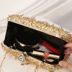 Gouden pailletten kralen avondtas, elegante feestelijke handtas met strass sluiting.
