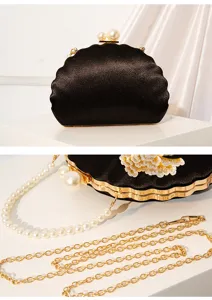 Chinesische Vintage-Stil bestickte Abendtasche mit Perlenhenkel und Metallkette für Bankett.