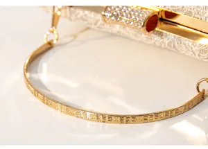 Elegant women evening bag metal handle lace clutch detail close up view fashion accessory