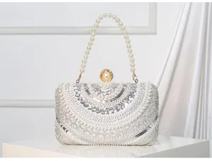 Élégant sac de soirée perlé pochette avec sequins et poignée de perles pour mariage fête.