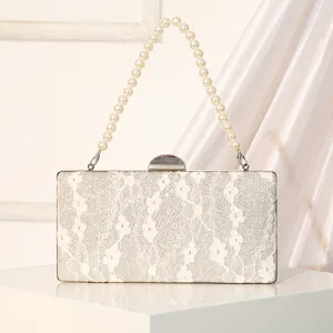 Elegant lace evening clutch with pearl handle, perfect for weddings, parties, and formal events.