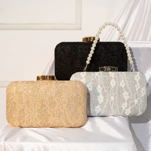 Sac de Soirée Mode Femme Luxe Dentelle Paillettes Pochette Porte-Monnaie Élégant Poignée en Perle Fête de Mariage Sac à Main