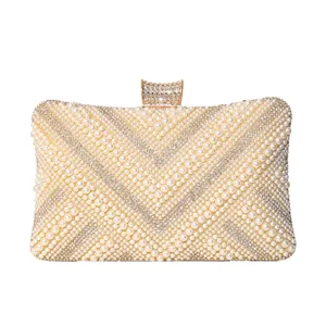 Handmade pearl rhinestone evening clutch bag elegant wedding banquet wrist bag for women