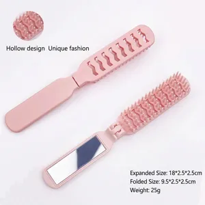 Rosa klappbarer Haarkamm mit Spiegel, tragbare hohle Reise Make-up Bürste für Damen Mädchen.