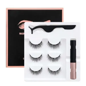 Kit de pestañas magnéticas con aplicador y delineador para un maquillaje de ojos natural.